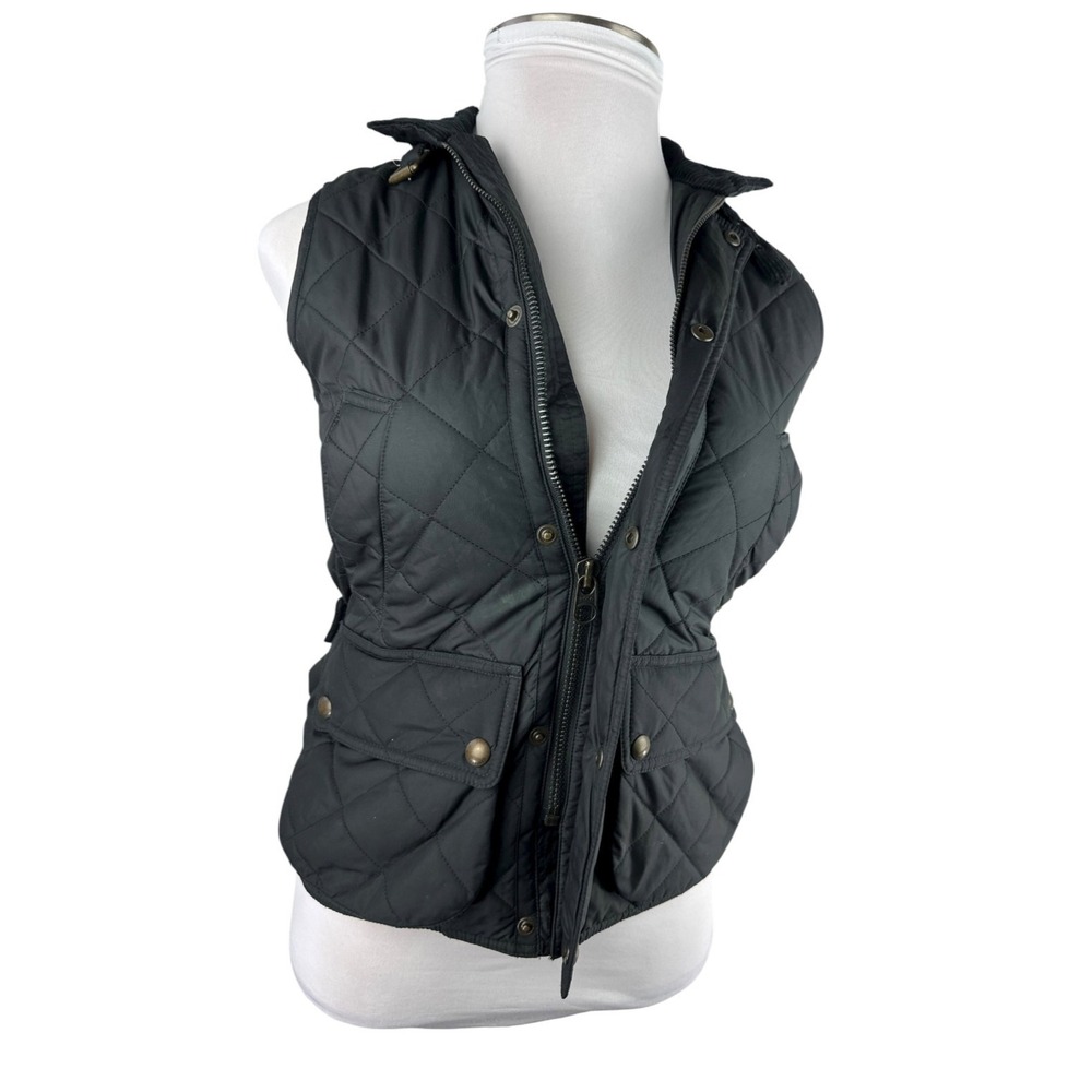 Polo Ralph Lauren Diamond Quilted Vest XS Black Full Zip Corduroy Collar Belt - Picture 7 of 16